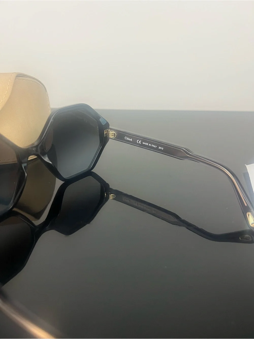 Brand New Chloe Women’s Oversized Geometric Hexagon Sunglasses, Black/Gray, 55mm